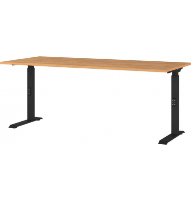 Schreibtisch DOWNEY, manuell höhenverstellbar, 68-91cm (H), 180x80cm (BxT), rechteckig, grandson-eiche / schwarz