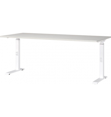 Schreibtisch DOWNEY, manuell höhenverstellbar, 68-91cm (H), 180x80cm (BxT), rechteckig, lichtgrau / weiß