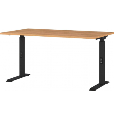 Schreibtisch DOWNEY, manuell höhenverstellbar, 68-91cm (H), 140x80cm (BxT), rechteckig, grandson-eiche / schwarz