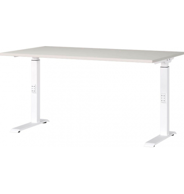 Schreibtisch DOWNEY, manuell höhenverstellbar, 68-91cm (H), 140x80cm (BxT), rechteckig, lichtgrau / weiß