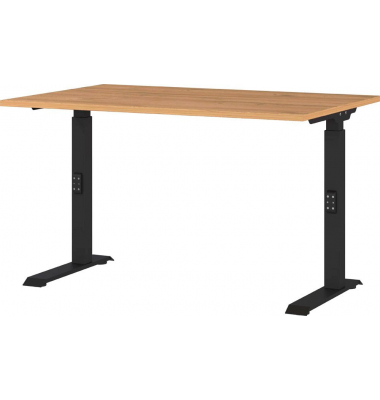 Schreibtisch DOWNEY, manuell höhenverstellbar, 68-91cm (H), 120x80cm (BxT), rechteckig, grandson-eiche / schwarz