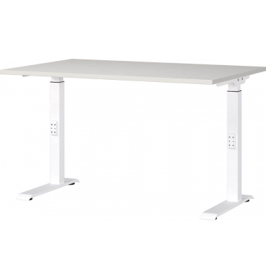 Schreibtisch DOWNEY, manuell höhenverstellbar, 68-91cm (H), 120x80cm (BxT), rechteckig, lichtgrau / weiß