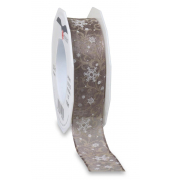 Geschenkband Trient 864 25 20-107, Schneeflocken, 25mm x 20m, grau