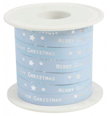 Geschenkband Merry Christmas 680 9-602, Schriftzug Merry Chrismas und Sterne, 10mm x 100m, eisblau Geschenkband Merry Christmas 680 9-602, Schriftzug Merry Chrismas und Sterne, 10mm x 100m, eisblau