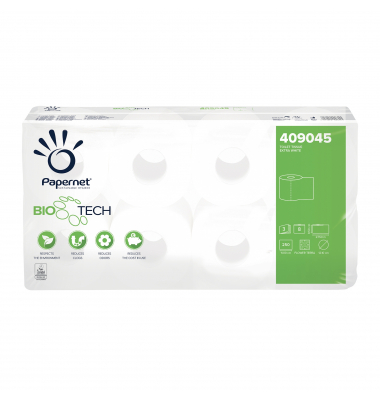 Toilettenpapier BioTech, ohne, 409045, 3-lagig, wei&szlig;, 250 Blatt / Rolle,