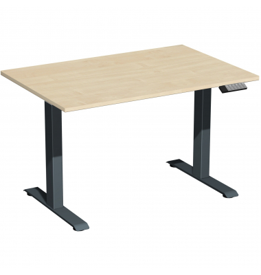 Sitz-Steh-Schreibtisch Elevate Basic, elektrisch höhenverstellbar, 73-123cm (H), 120x80cm (BxT), rechteckig, ahorn / anthrazit