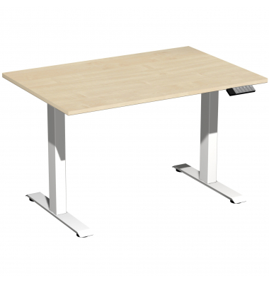 Sitz-Steh-Schreibtisch Elevate Basic, elektrisch höhenverstellbar, 73-123cm (H), 120x80cm (BxT), rechteckig, ahorn / weiß