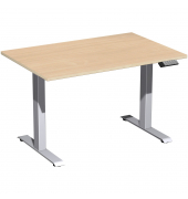 Sitz-Steh-Schreibtisch Elevate Basic, elektrisch höhenverstellbar, 73-123cm (H), 120x80cm (BxT), rechteckig, buche / silber