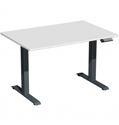 Sitz-Steh-Schreibtisch Elevate Basic, elektrisch höhenverstellbar, 73-123cm (H), 120x80cm (BxT), rechteckig, lichtgrau / anthraz