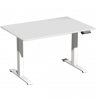 Sitz-Steh-Schreibtisch Elevate Basic, elektrisch höhenverstellbar, 73-123cm (H), 120x80cm (BxT), rechteckig, lichtgrau / weiß