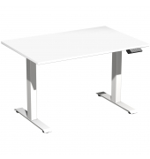 Sitz-Steh-Schreibtisch Elevate Basic, elektrisch höhenverstellbar, 73-123cm (H), 120x80cm (BxT), rechteckig, weiß / weiß