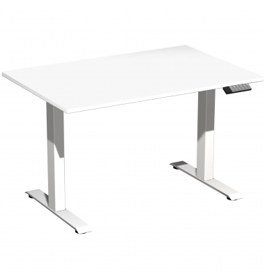 Sitz-Steh-Schreibtisch Elevate Basic, elektrisch höhenverstellbar, 73-123cm (H), 120x80cm (BxT), rechteckig, weiß / weiß