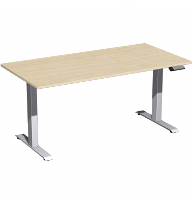 Sitz-Steh-Schreibtisch Elevate Basic, elektrisch höhenverstellbar, 73-123cm (H), 160x80cm (BxT), rechteckig, ahorn / silber