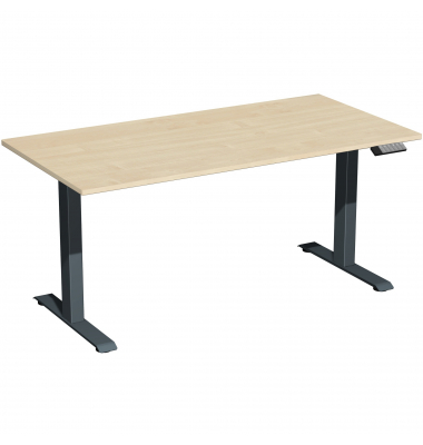 Sitz-Steh-Schreibtisch Elevate Basic, elektrisch höhenverstellbar, 73-123cm (H), 160x80cm (BxT), rechteckig, ahorn / anthrazit