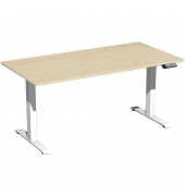 Sitz-Steh-Schreibtisch Elevate Basic, elektrisch höhenverstellbar, 73-123cm (H), 160x80cm (BxT), rechteckig, ahorn / weiß