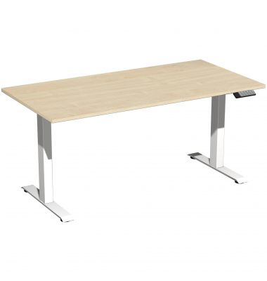 Sitz-Steh-Schreibtisch Elevate Basic, elektrisch höhenverstellbar, 73-123cm (H), 160x80cm (BxT), rechteckig, ahorn / weiß