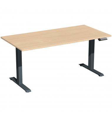 Sitz-Steh-Schreibtisch Elevate Basic, elektrisch höhenverstellbar, 73-123cm (H), 160x80cm (BxT), rechteckig, buche / anthrazit