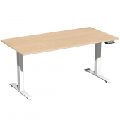 Sitz-Steh-Schreibtisch Elevate Basic, elektrisch höhenverstellbar, 73-123cm (H), 160x80cm (BxT), rechteckig, buche / weiß