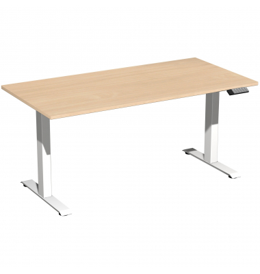 Sitz-Steh-Schreibtisch Elevate Basic, elektrisch höhenverstellbar, 73-123cm (H), 160x80cm (BxT), rechteckig, buche / weiß