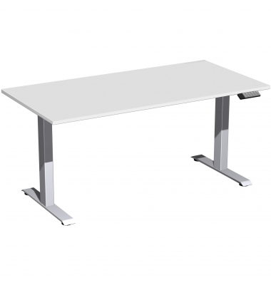 Sitz-Steh-Schreibtisch Elevate Basic, elektrisch höhenverstellbar, 73-123cm (H), 160x80cm (BxT), rechteckig, lichtgrau / silber