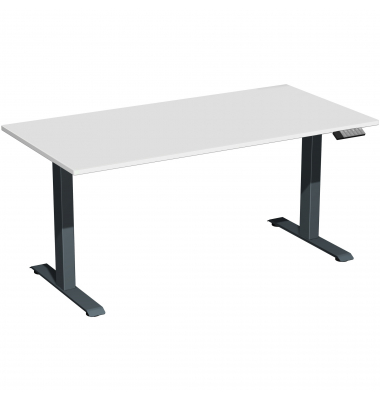 Sitz-Steh-Schreibtisch Elevate Basic, elektrisch höhenverstellbar, 73-123cm (H), 160x80cm (BxT), rechteckig, lichtgrau / anthraz