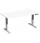 Sitz-Steh-Schreibtisch Elevate Basic, elektrisch höhenverstellbar, 73-123cm (H), 160x80cm (BxT), rechteckig, weiß / silber