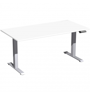 Sitz-Steh-Schreibtisch Elektro Elevate Basic, elektrisch h&ouml;henverstellbar, 73-123cm (H), 160x80cm (BxT), rechteckig, wei&szlig; / silb