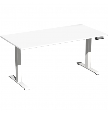 Sitz-Steh-Schreibtisch Elevate Basic, elektrisch höhenverstellbar, 73-123cm (H), 160x80cm (BxT), rechteckig, weiß / weiß