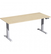 Sitz-Steh-Schreibtisch Elevate Basic, elektrisch höhenverstellbar, 73-123cm (H), 180x80cm (BxT), rechteckig, ahorn / silber