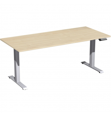 Sitz-Steh-Schreibtisch Elevate Basic, elektrisch höhenverstellbar, 73-123cm (H), 180x80cm (BxT), rechteckig, ahorn / silber