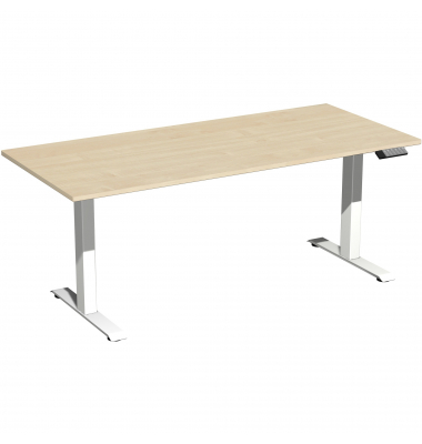 Sitz-Steh-Schreibtisch Elevate Basic, elektrisch höhenverstellbar, 73-123cm (H), 180x80cm (BxT), rechteckig, ahorn / weiß