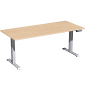 Sitz-Steh-Schreibtisch Elevate Basic, elektrisch höhenverstellbar, 73-123cm (H), 180x80cm (BxT), rechteckig, buche / silber