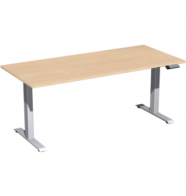 Sitz-Steh-Schreibtisch Elevate Basic, elektrisch höhenverstellbar, 73-123cm (H), 180x80cm (BxT), rechteckig, buche / silber