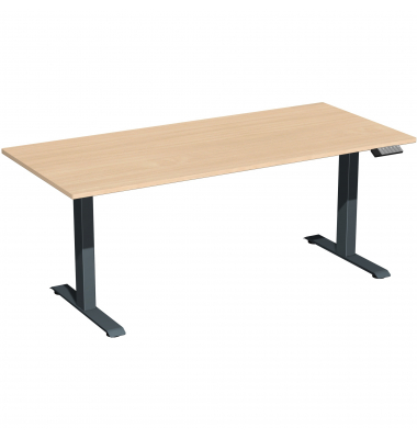 Sitz-Steh-Schreibtisch Elevate Basic, elektrisch höhenverstellbar, 73-123cm (H), 180x80cm (BxT), rechteckig, buche / anthrazit