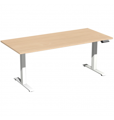 Sitz-Steh-Schreibtisch Elevate Basic, elektrisch höhenverstellbar, 73-123cm (H), 180x80cm (BxT), rechteckig, buche / weiß