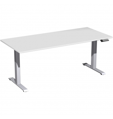 Sitz-Steh-Schreibtisch Elevate Basic, elektrisch höhenverstellbar, 73-123cm (H), 180x80cm (BxT), rechteckig, lichtgrau / silber