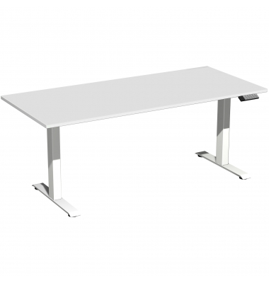 Sitz-Steh-Schreibtisch Elevate Basic, elektrisch höhenverstellbar, 73-123cm (H), 180x80cm (BxT), rechteckig, lichtgrau / weiß