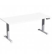 Sitz-Steh-Schreibtisch Elektro Elevate Basic, elektrisch h&ouml;henverstellbar, 73-123cm (H), 180x80cm (BxT), rechteckig, wei&szlig; / silb