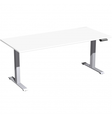 Sitz-Steh-Schreibtisch Elektro Elevate Basic, elektrisch h&ouml;henverstellbar, 73-123cm (H), 180x80cm (BxT), rechteckig, wei&szlig; / silb