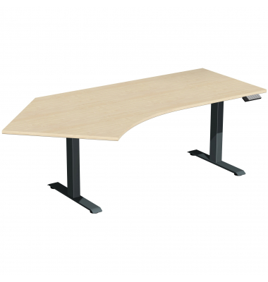 Sitz-Steh-Schreibtisch Elevate Basic, elektrisch höhenverstellbar, 73-123cm (H), 216,6x113cm (BxT), Freiform, ahorn / anthrazit Sitz-Steh-Schreibtisch Elevate Basic, elektrisch höhenverstellbar, 73-123cm (H), 216,6x113cm (BxT), Freiform, ahorn / anthrazit