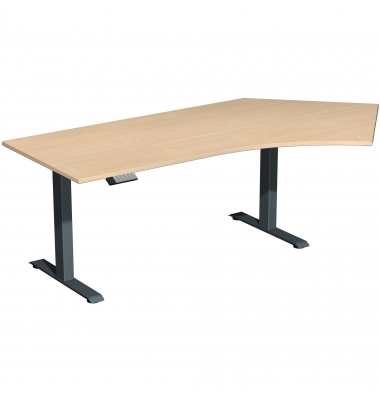 Sitz-Steh-Schreibtisch Elevate Basic, elektrisch höhenverstellbar, 73-123cm (H), 216,6x113cm (BxT), Freiform, buche / anthrazit