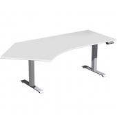 Sitz-Steh-Schreibtisch Elevate Basic, elektrisch höhenverstellbar, 73-123cm (H), 216,6x113cm (BxT), Freiform, lichtgrau / silber