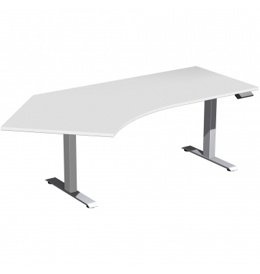 Sitz-Steh-Schreibtisch Elevate Basic, elektrisch höhenverstellbar, 73-123cm (H), 216,6x113cm (BxT), Freiform, lichtgrau / silber