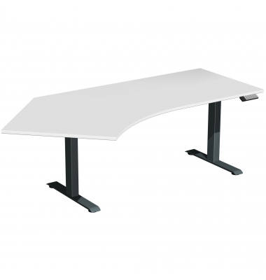Sitz-Steh-Schreibtisch Elektro Elevate Basic, elektrisch h&ouml;henverstellbar, 73-123cm (H), 216,6x113cm (BxT), Freiform, lichtgrau 