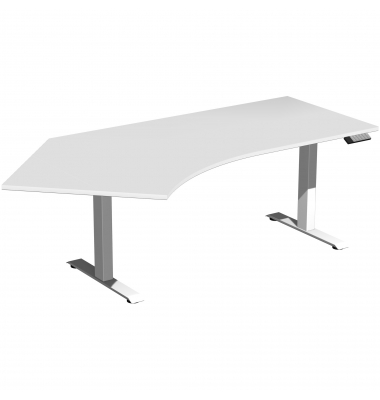 Sitz-Steh-Schreibtisch Elevate Basic, elektrisch höhenverstellbar, 73-123cm (H), 216,6x113cm (BxT), Freiform, lichtgrau / weiß