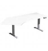 Sitz-Steh-Schreibtisch Elevate Basic, elektrisch höhenverstellbar, 73-123cm (H), 216,6x113cm (BxT), Freiform, weiß / silber