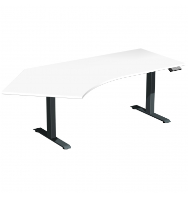 Sitz-Steh-Schreibtisch Elevate Basic, elektrisch höhenverstellbar, 73-123cm (H), 216,6x113cm (BxT), Freiform, weiß / anthrazit