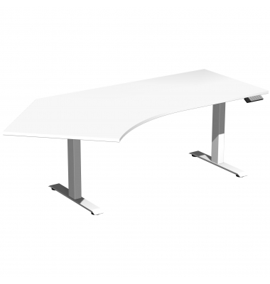 Sitz-Steh-Schreibtisch Elevate Basic, elektrisch höhenverstellbar, 73-123cm (H), 216,6x113cm (BxT), Freiform, weiß / weiß