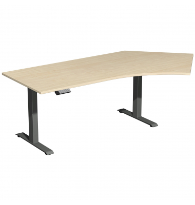 Sitz-Steh-Schreibtisch Elevate Basic, elektrisch höhenverstellbar, 73-123cm (H), 216,6x113cm (BxT), Freiform, ahorn / anthrazit
