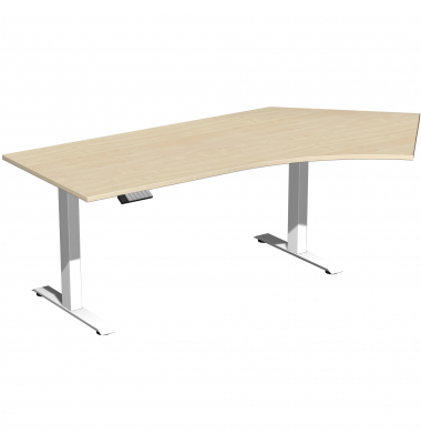 Sitz-Steh-Schreibtisch Elevate Basic, elektrisch höhenverstellbar, 73-123cm (H), 216,6x113cm (BxT), Freiform, ahorn / weiß